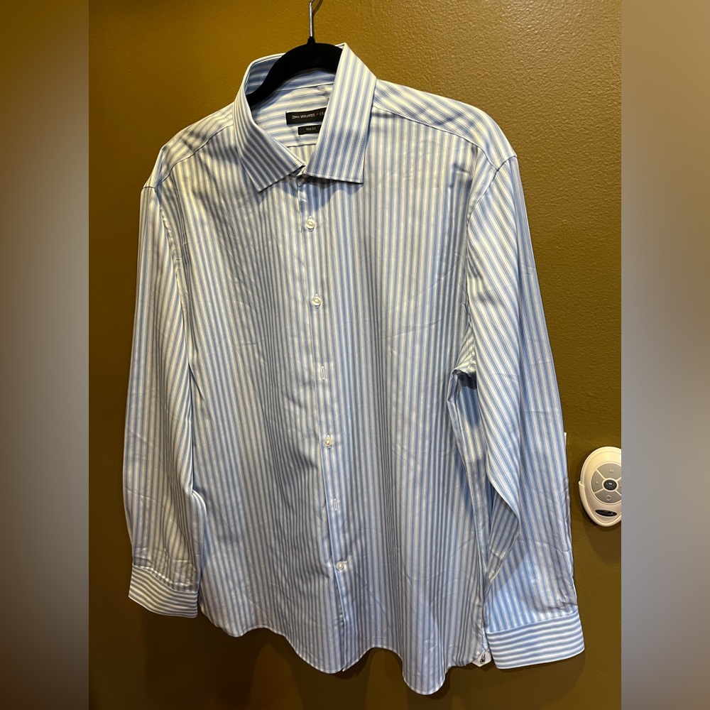 John Varvatos men's button down trim fit striped  shirt. Size 17. 34/35